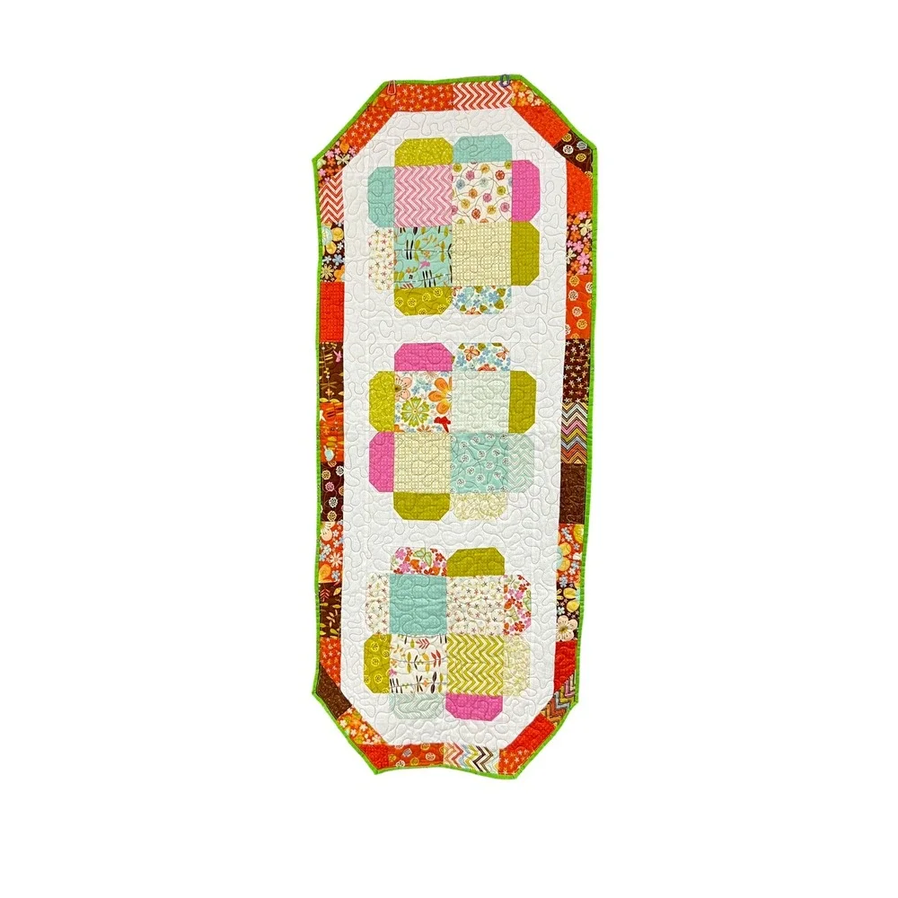 Handmade Quilted Patchwork Table Runner 50 x 21 Inch Colorful Cottage Decor